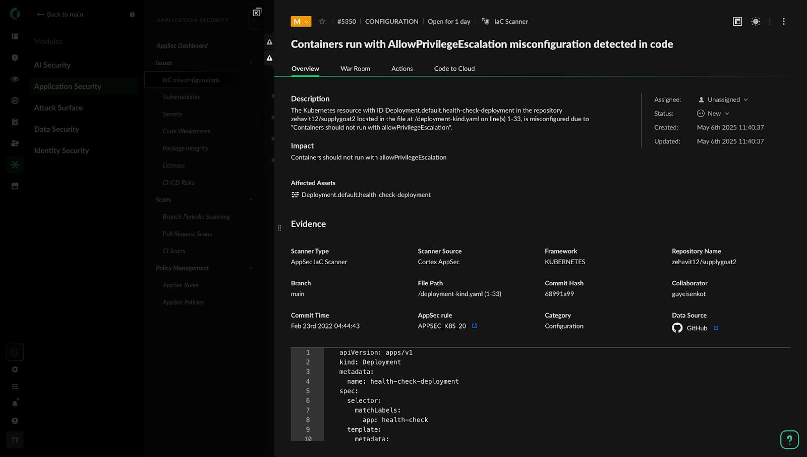 Cortex Cloud supply chain example with Kubernetes